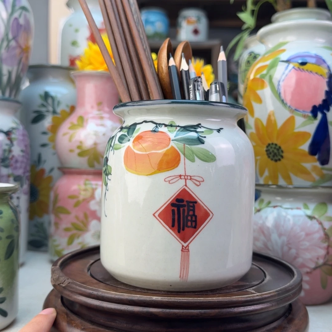 景德镇陶瓷手绘花瓶无孔