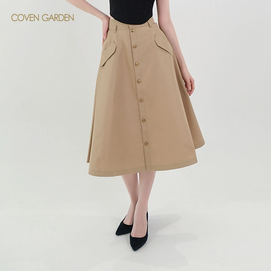 哥文花园卡其色a字半身裙长裙CSA1076310