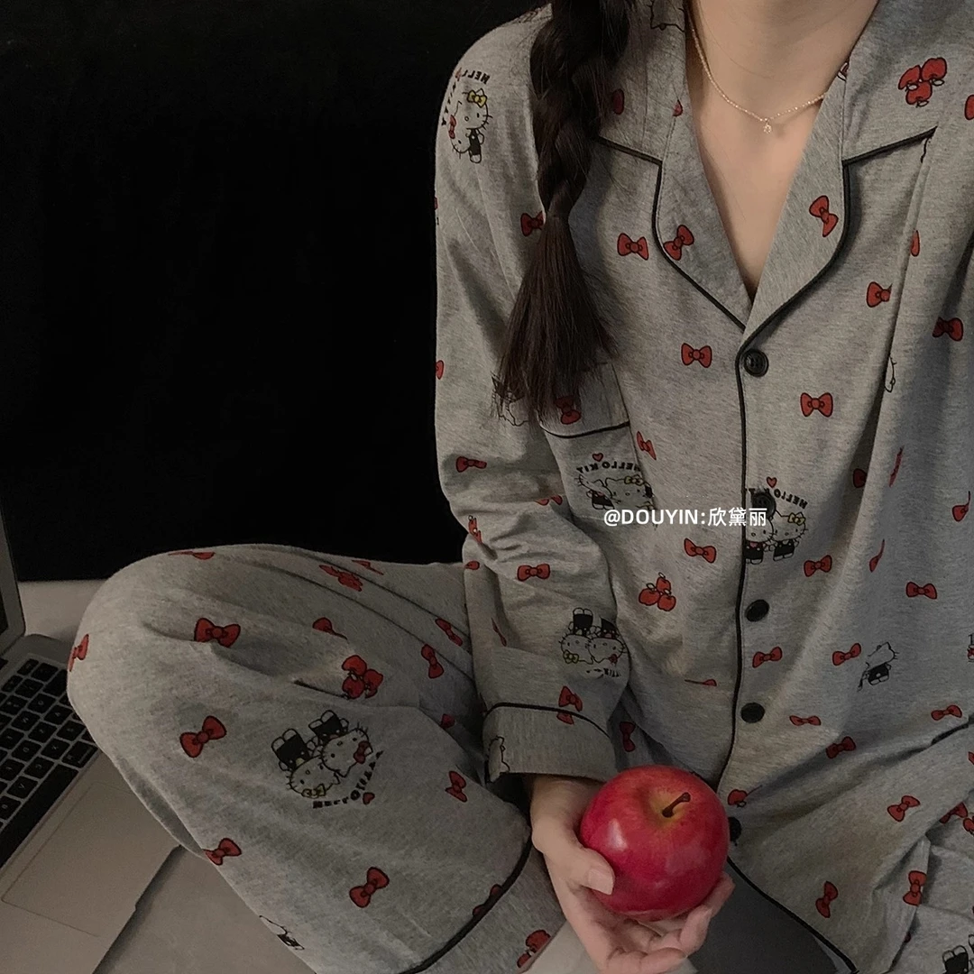 双面德绒睡衣女秋冬季高级感HelloKitty磨毛保暖开衫家居服春秋款