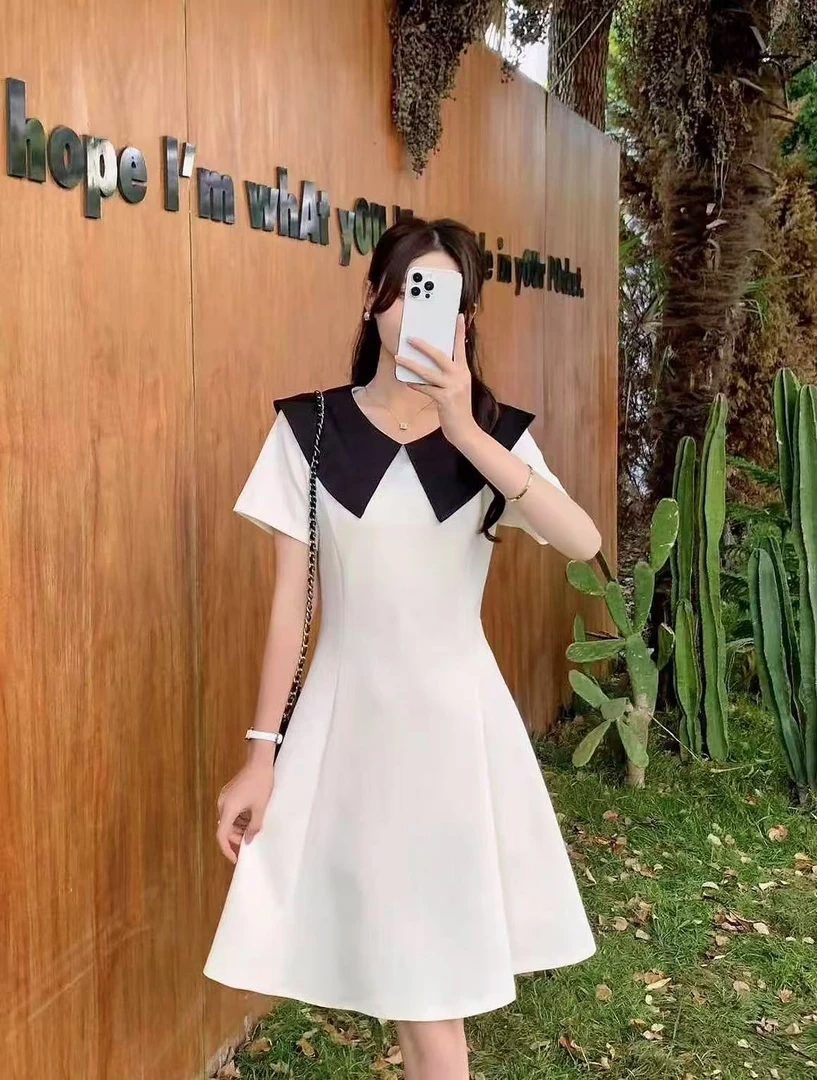 法式优雅娃娃领赫本风高级感欧货气质连衣裙-苋 19051-