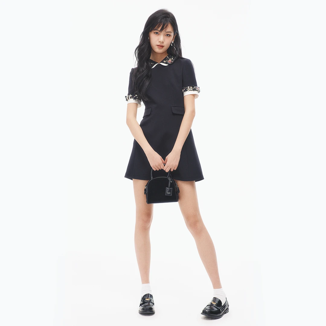 lefame拉飞姆2025夏新款钉珠都会气质显瘦洋气连衣裙LF25X51SO358