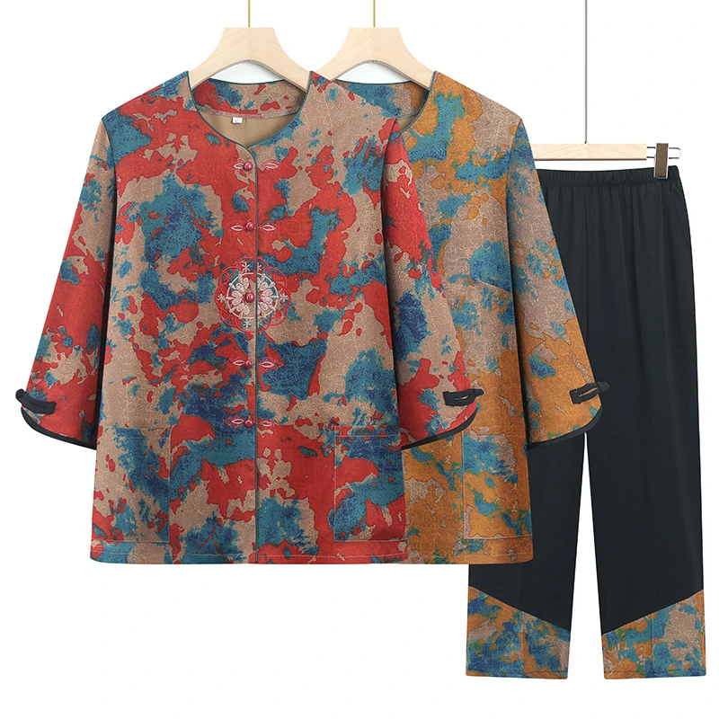 中老年人夏装女60岁奶奶装夏季套装妈妈装中袖衬衫老太太衣服新款