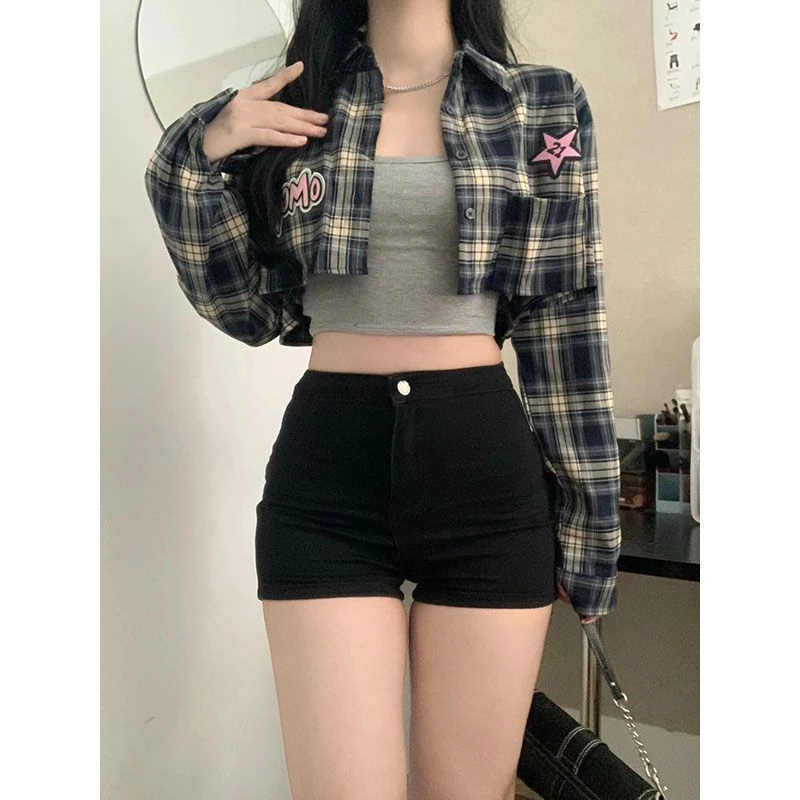 黑色短裤女外穿夏季高腰a字牛仔短裤弹力修身显瘦辣妹包臀裤热裤