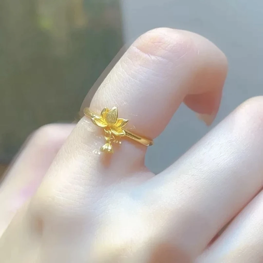 铜合金戒指 新中式国风莲花莲蓬戒指精致百搭可调节