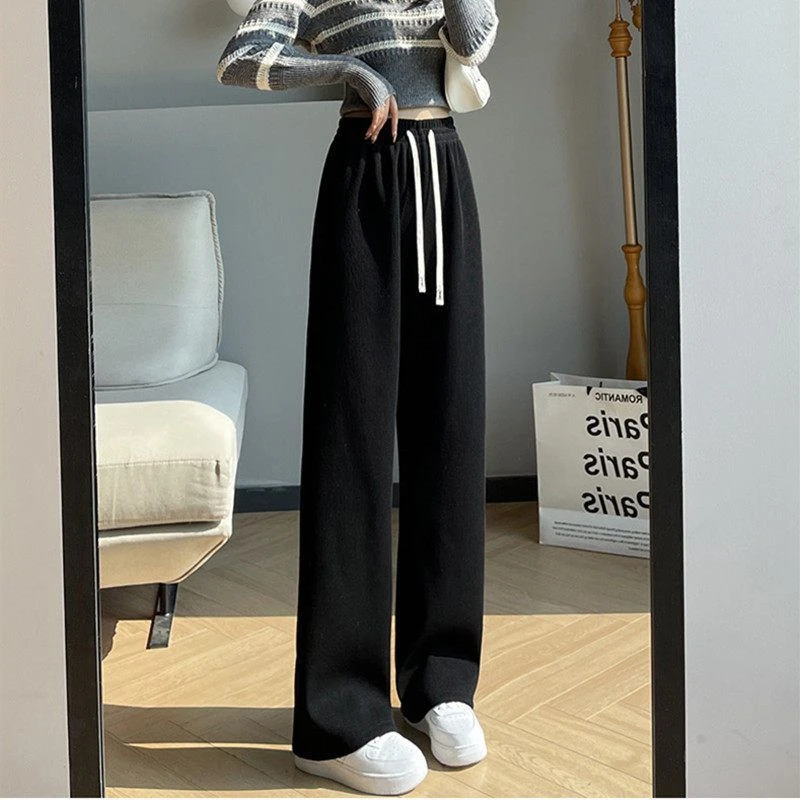 灯芯绒阔腿裤女春秋新款欧棉绒高腰宽松显瘦直筒宽松裤垂感女士