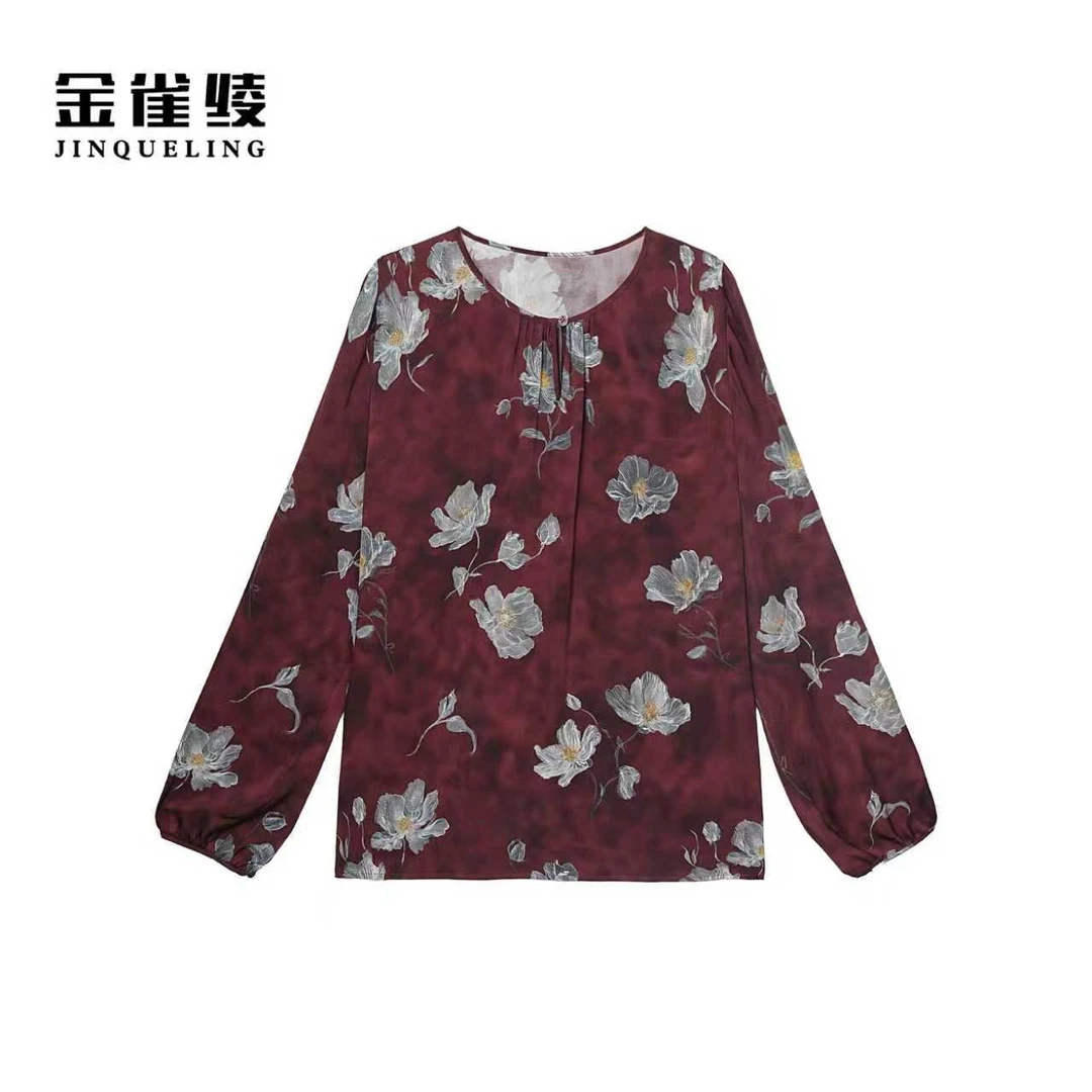 金雀绫【醉芙蓉】桑蚕丝重磅印花亲肤加宽加大衬衫SZA3SW663