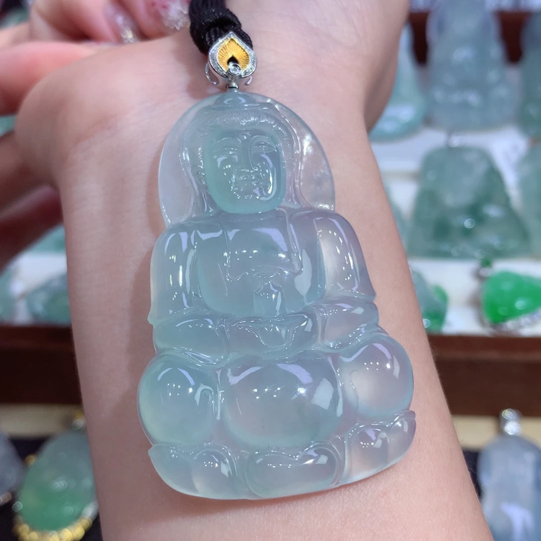 吊坠(不含链)18K金镶嵌翡翠天然缅甸A货翡翠揭阳工观音