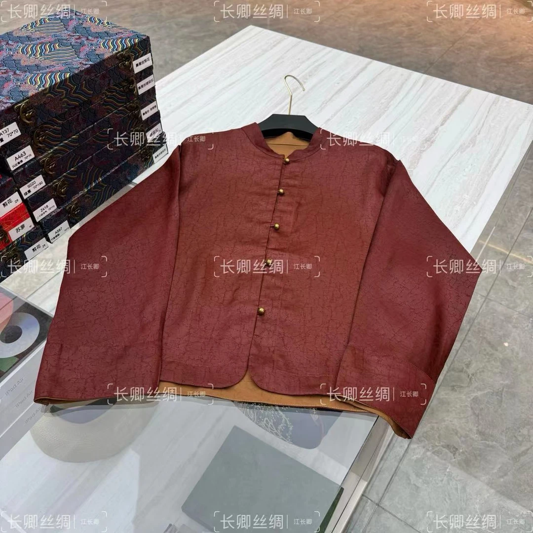 原创设计师新中式双穿红色龟裂纹上衣女外套小衫百搭 9004