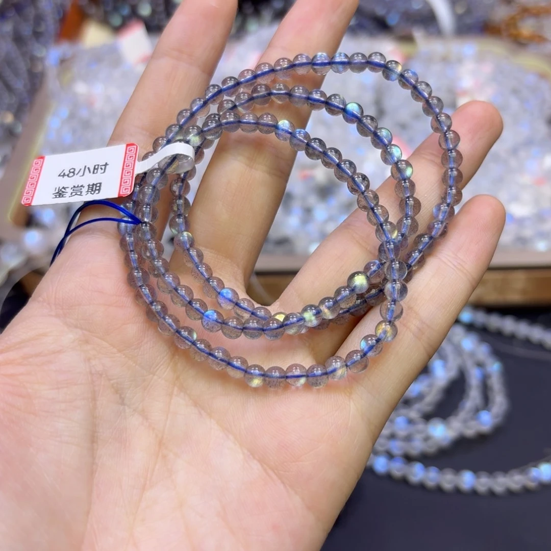 手串未镶嵌拉长石灰月光玻璃体三圈卡4.5mm左右