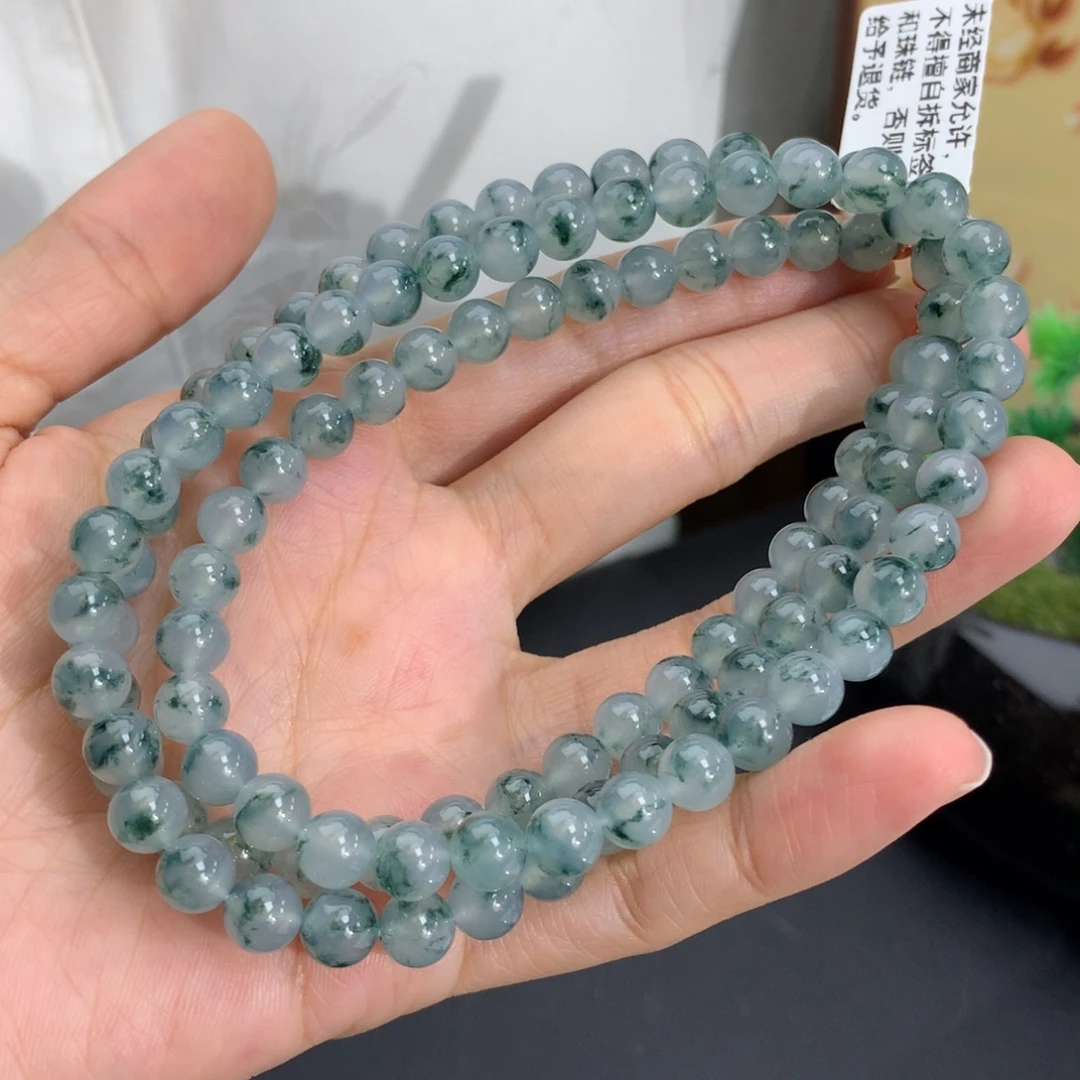 翡翠未镶嵌手串卡6.6冰胶蓝飘花项链