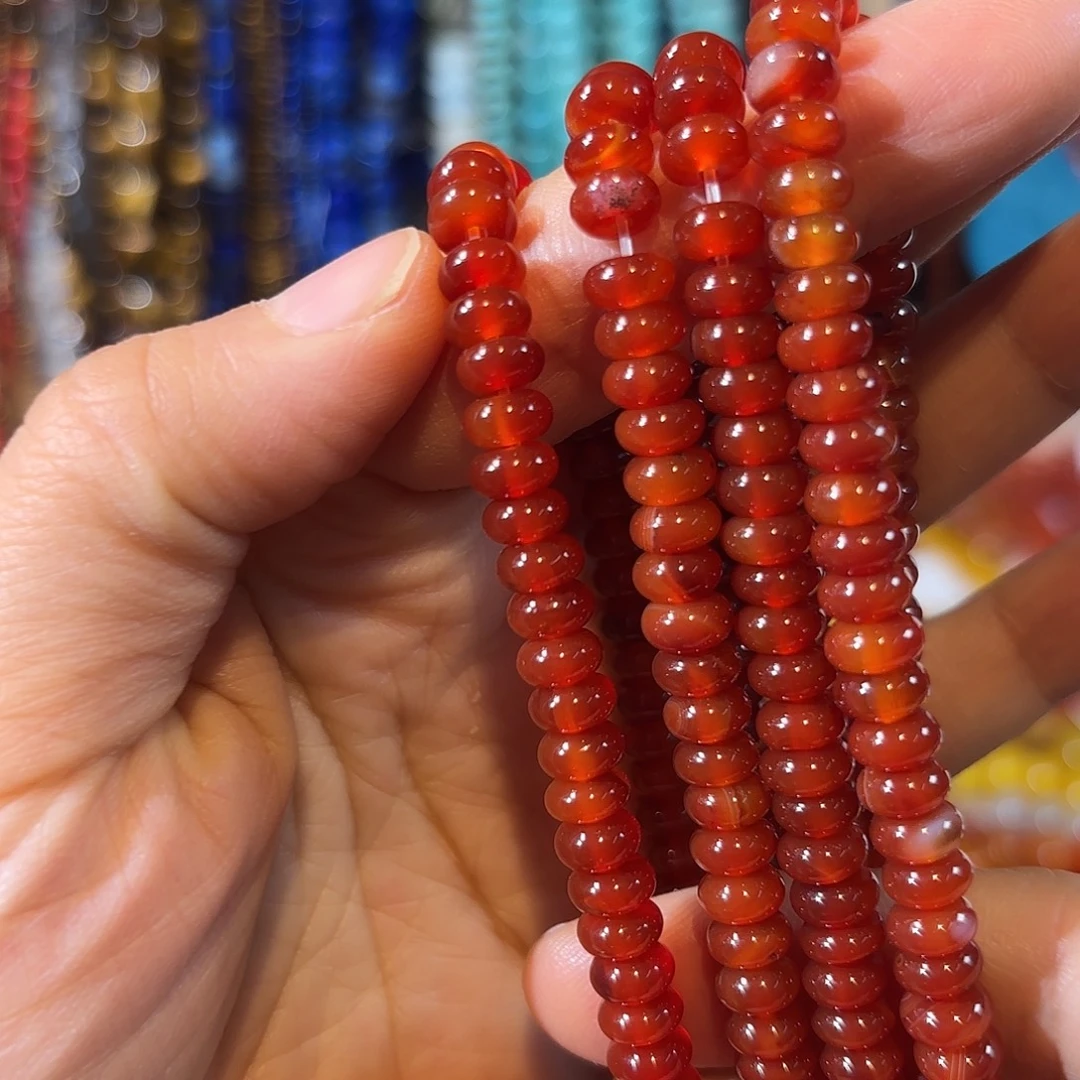 玛瑙/玉髓银S925镀金镶嵌珠宝半成品红玛瑙算盘3/6一条