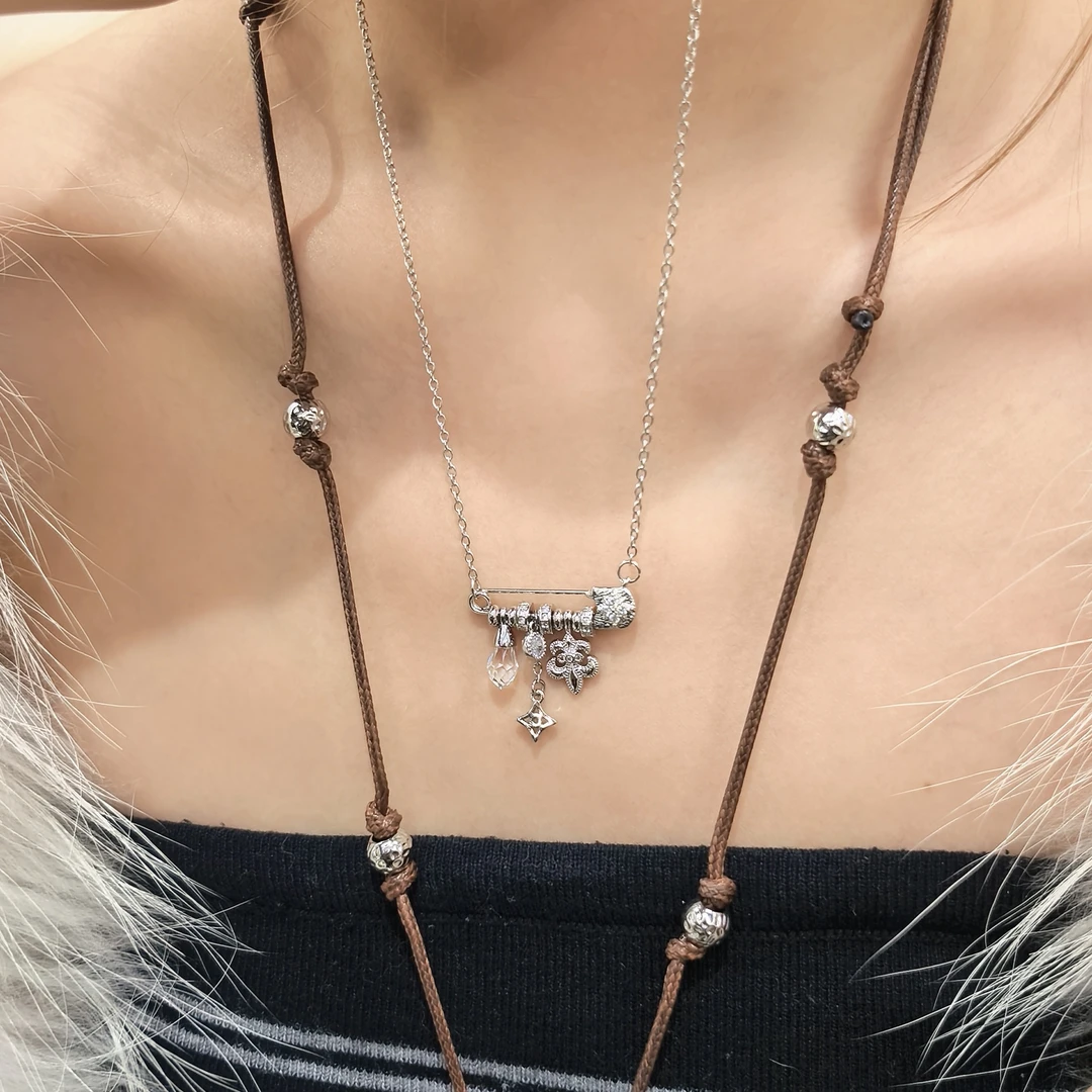 铜合金锆石项链 F787银色克克别针闪闪项链