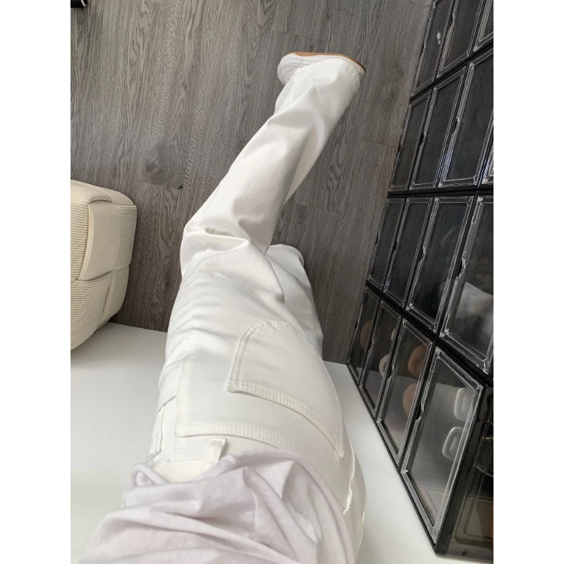 徐太浪cleanfit白色牛仔裤男春秋美式高街vibe裤子修身显瘦微喇裤