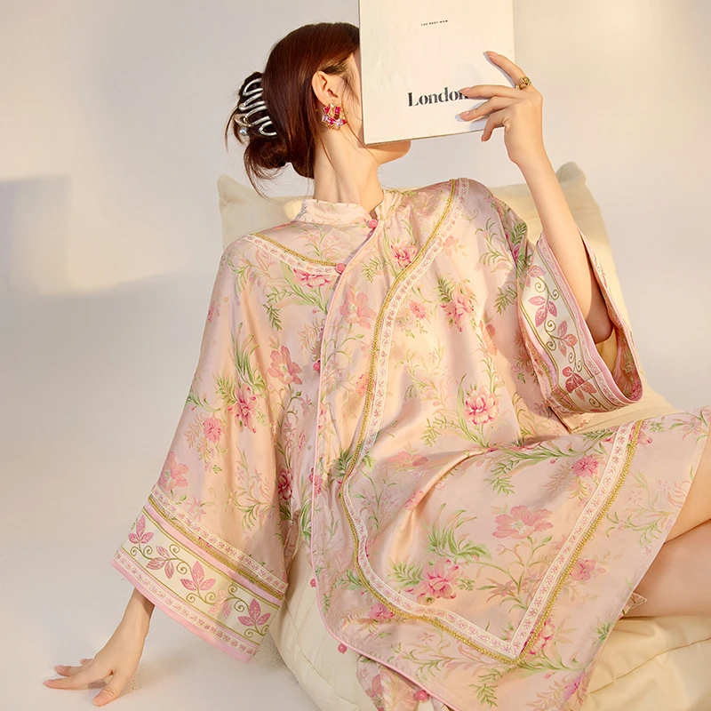 新中式国风轻奢设计提花衬衫新款宽松气质高级感人丝上衣女 M6064