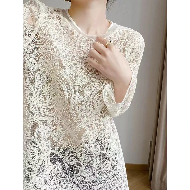 【浮雕镂空勾花】巨好看！欧若风春装波浪慵懒春夏新款罩衫防晒衣女L