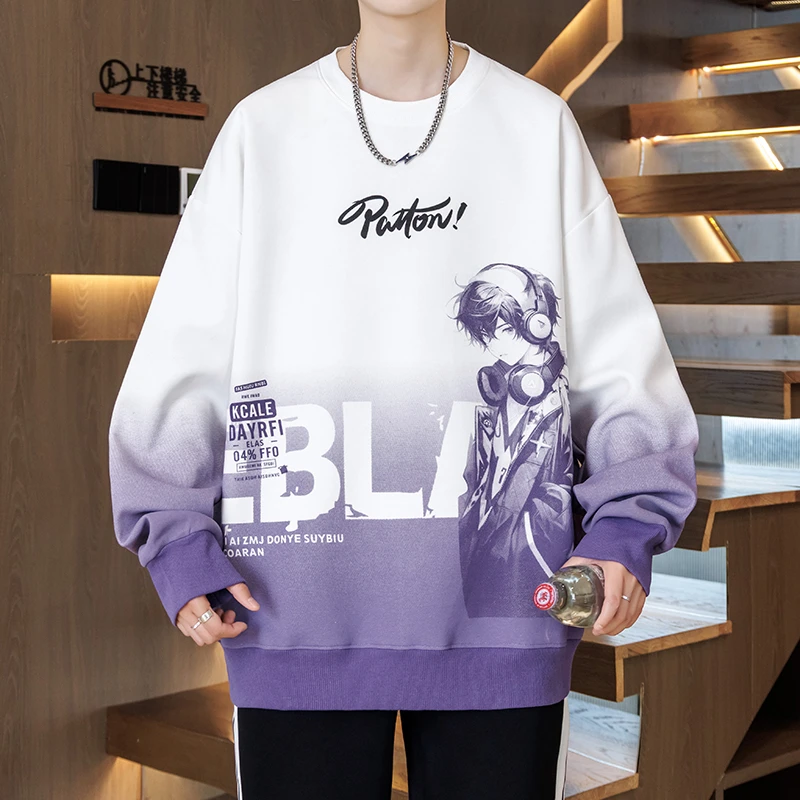 青少年圆领男士卫衣2025秋季新款港风百搭宽松学生印花休闲打底衫