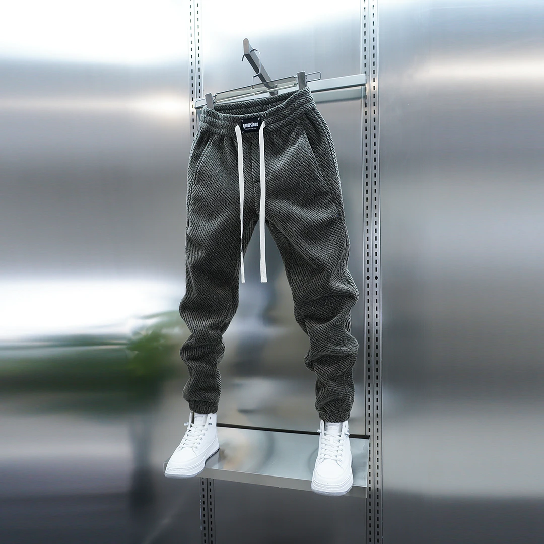 2025男士冬季加绒束脚休闲裤潮流韩版松紧腰百搭小脚裤