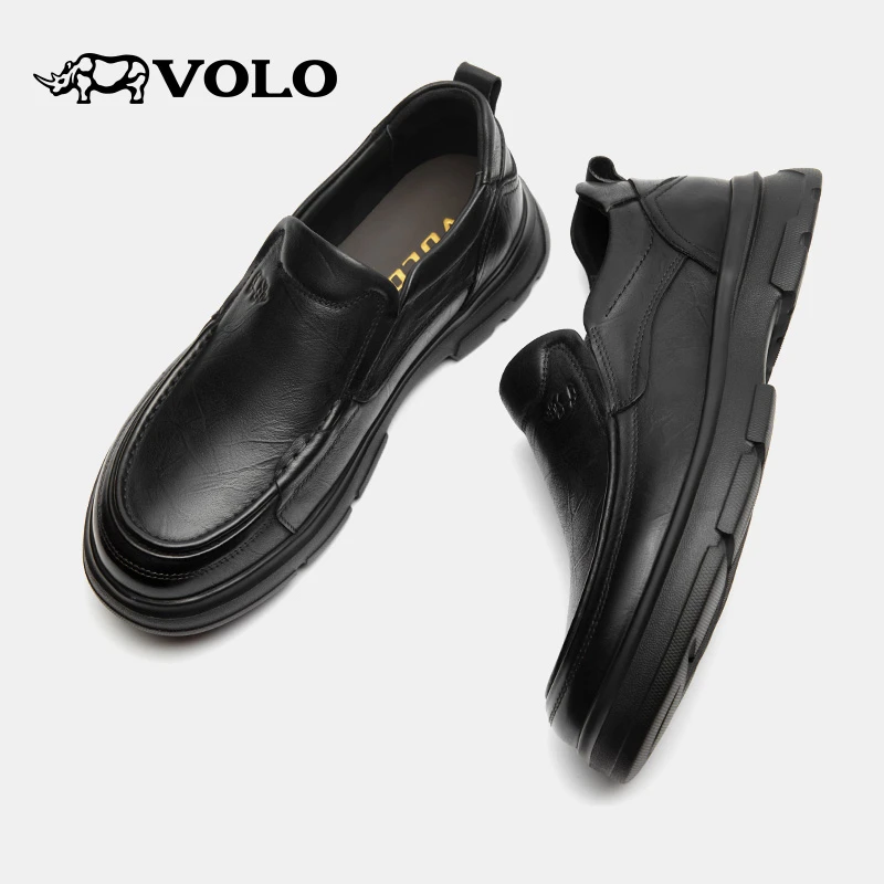 VOLO/犀牛男士黑色一脚蹬皮鞋素面时尚正装男士休闲皮鞋休闲