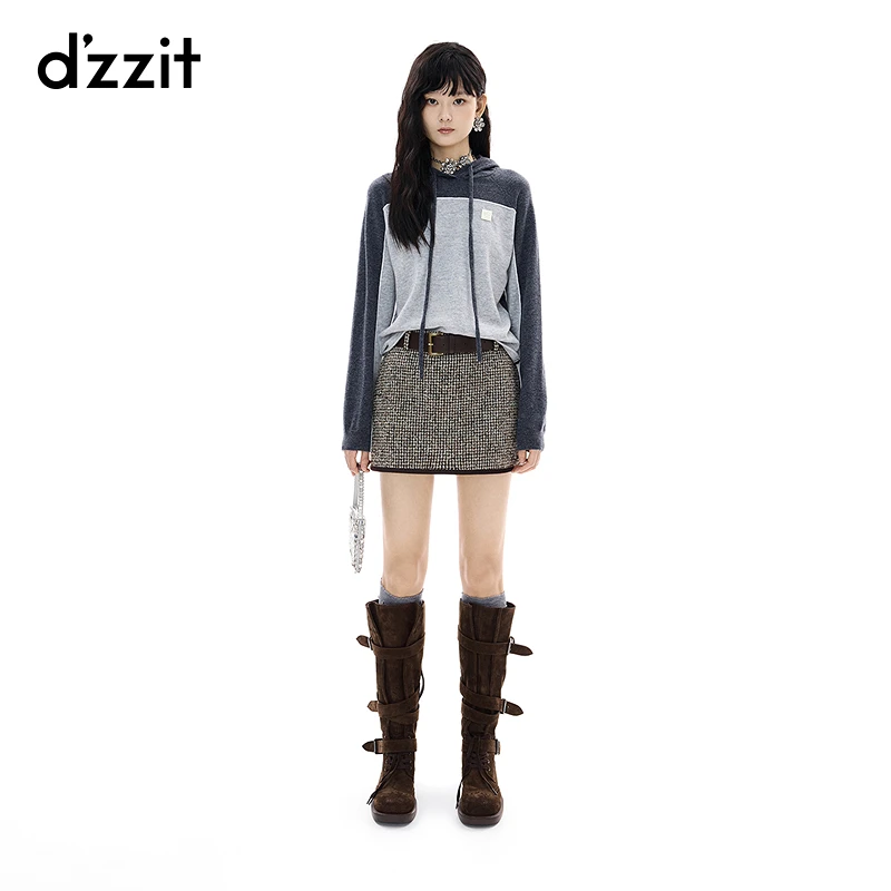【商场同款新品】dzzit地素针织衫25冬连帽绵羊毛上衣女3J4E423