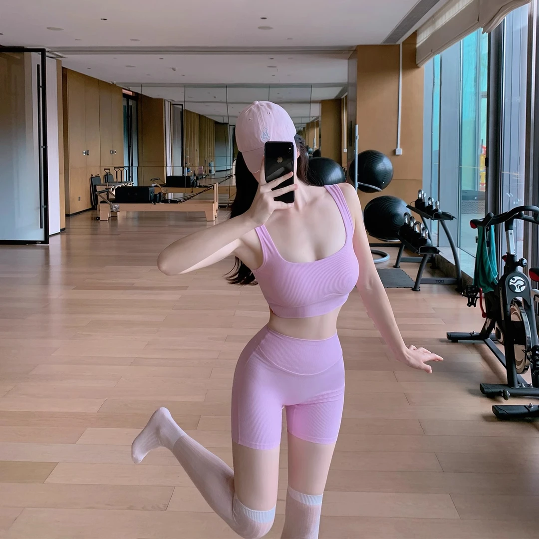 螺纹交叉美背瑜伽背心女带胸垫外穿普拉提速干运动健身上衣夏季