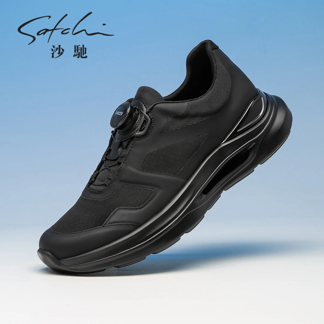 沙驰男鞋秋季新款运动自动扣休闲鞋男士透气休闲鞋子舒适轻便2025