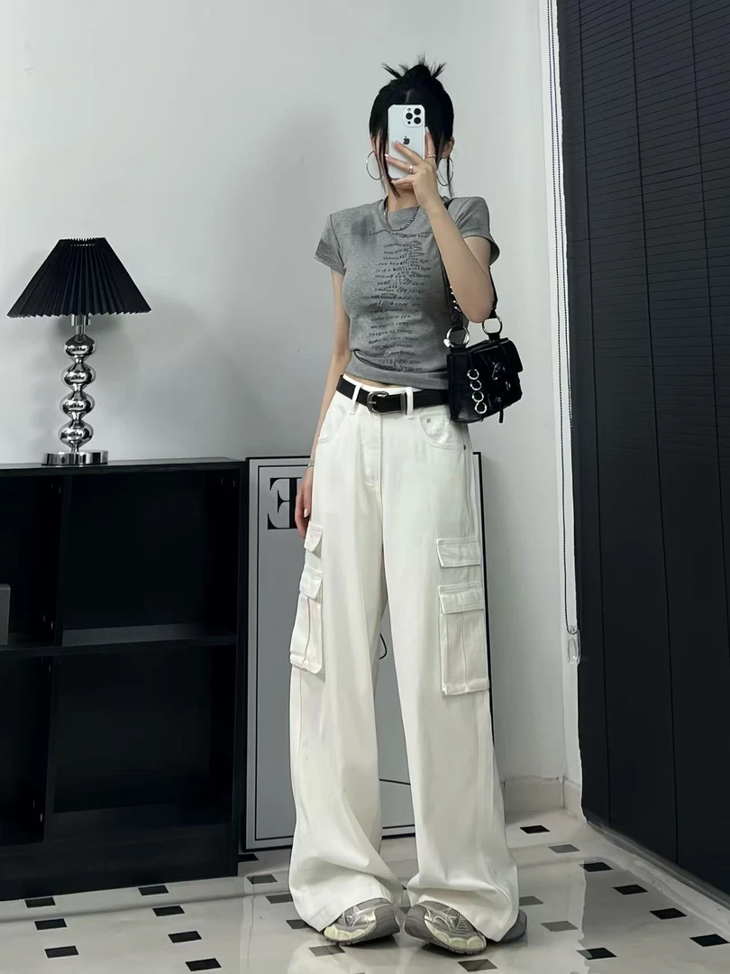 【MO RAN】口袋设计直筒阔腿工装裤