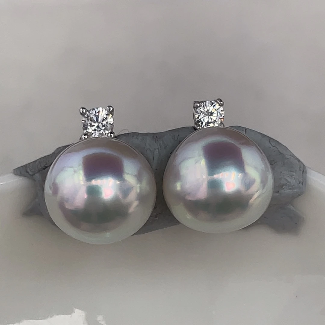 定制海水珍珠未镶嵌裸珠11.7mm炫彩宝石光澳白对珠