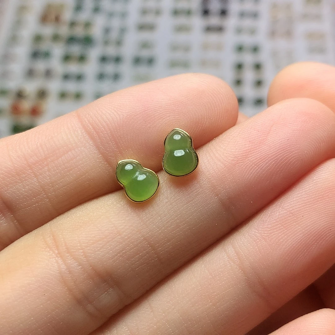 银S925镀金镶嵌和田玉（碧玉）耳饰