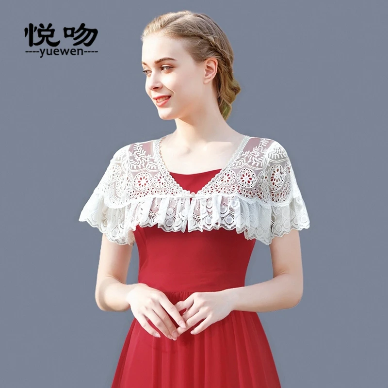 网纱刺绣斗篷小披肩女夏百搭短款薄短外套法式荷叶边罩衫蕾丝开衫