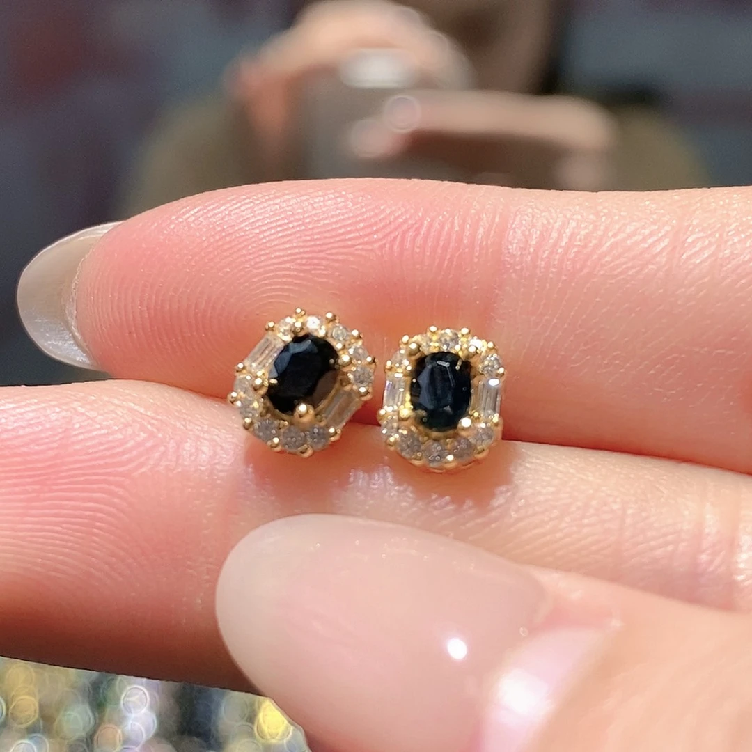 耳饰蓝宝石银S925镶嵌天然蓝宝石