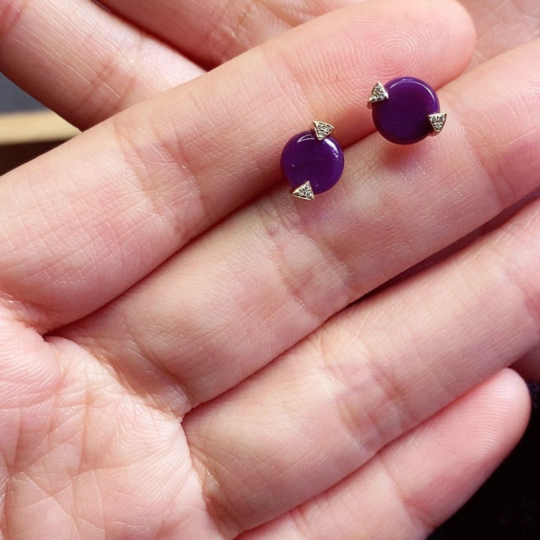 苏纪石（舒俱来）耳钉18K金镶嵌阳***道