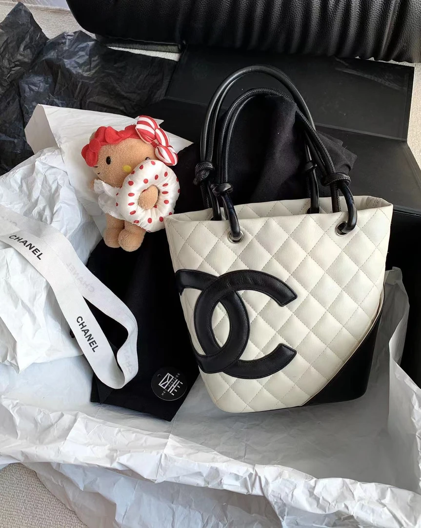 95新 Chanel/香奈儿 黑白拼色康鹏nano菜篮子包 15cm 16486199