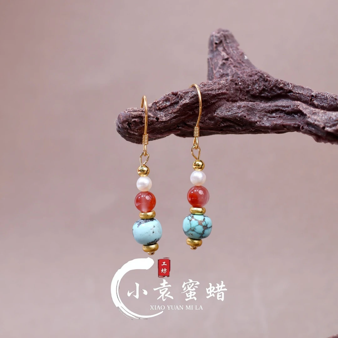 【小袁粉丝专属】天然设计款diy南红耳钩时尚耳饰方圆脸耳饰6mm+