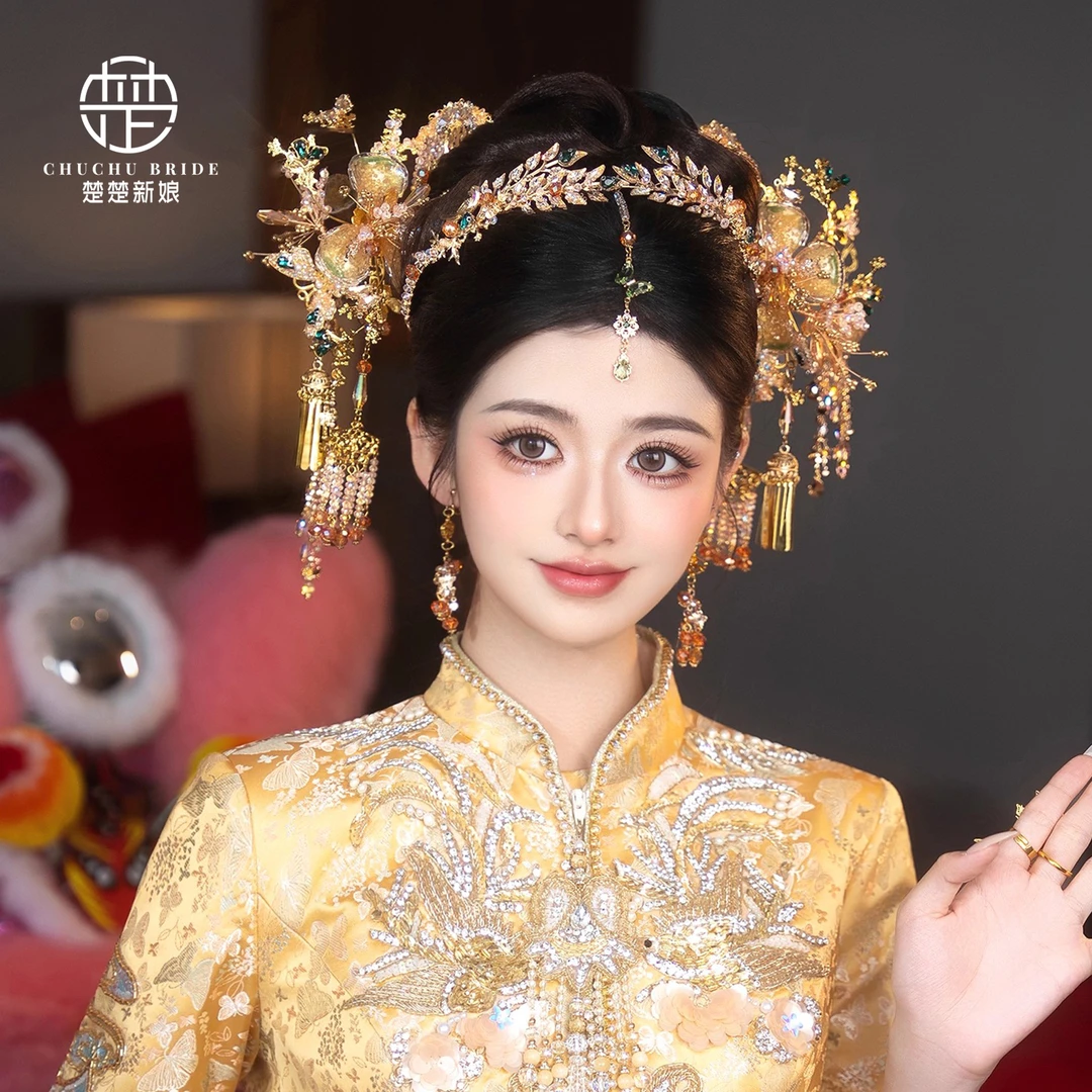 2025新款秀禾头饰高端中式新娘头饰秀禾服龙凤褂凤冠步摇结婚发簪