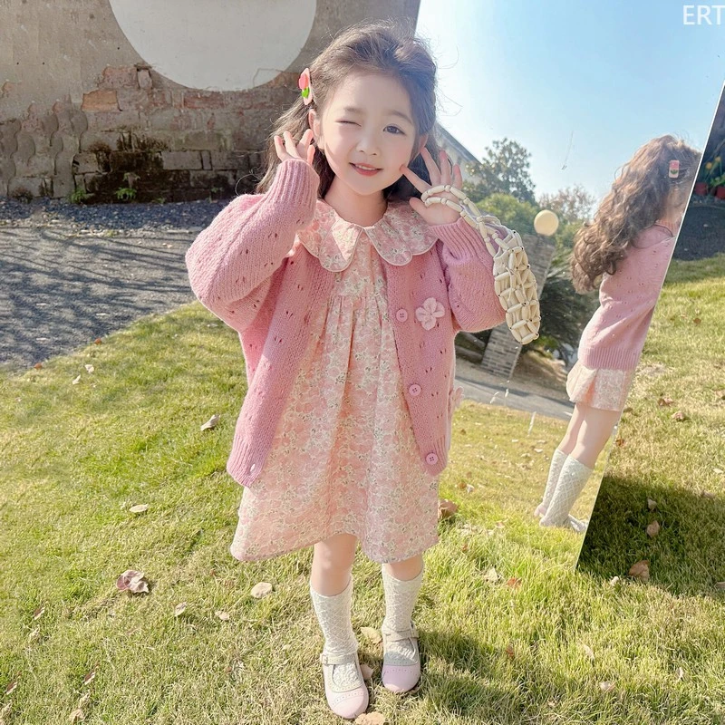 巴拉【商场同款】女童春装套装裙2025新款儿童洋装春秋针织开衫外