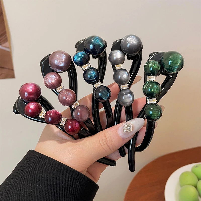 韩系珠珠一字扭扭夹抓夹女新款高级感发夹发饰头饰