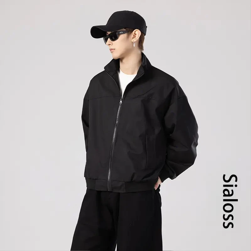 SiaLoss美式教练夹克2025早秋立领纯色短款复古百搭工装飞行外套