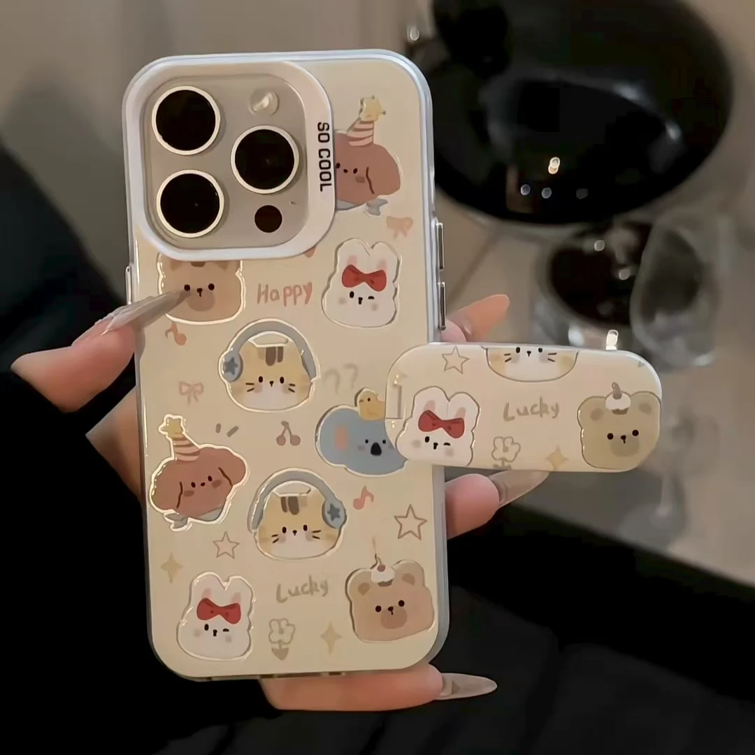 磨砂彩银耳机小动物ins手机壳适用苹果16华为p70小米15oppo/vivo