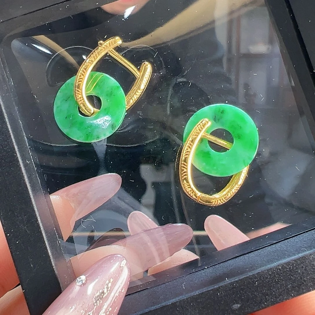 翡翠耳饰银S925镶嵌耳环62