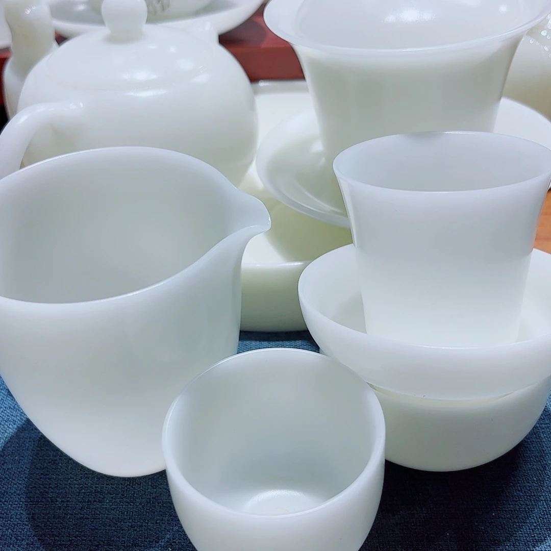 陶瓷素烧璞玉1壶盖碗8杯套组安全