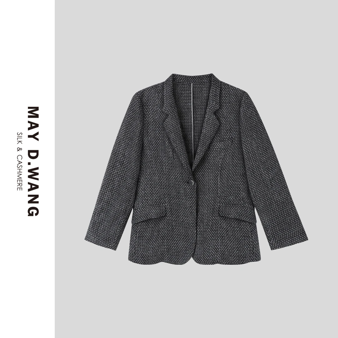 王之造2025早秋新品老钱风休闲编织格纹亚麻西装外套 F3F1003