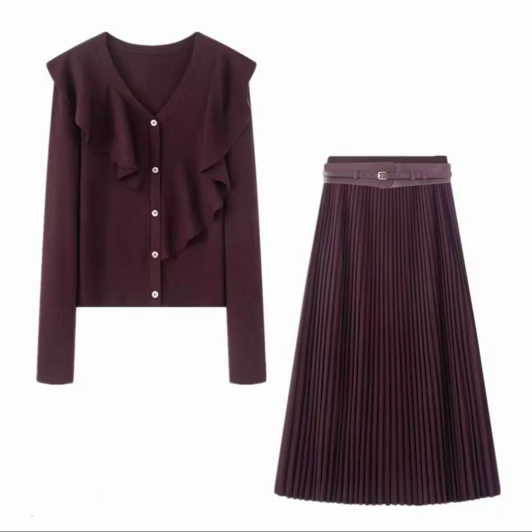 艾家2025冬季新款百搭设计感针织衫半身裙套装女1569/0771
