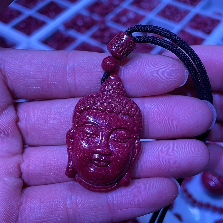天然辰砂紫金砂佛头中号吊坠