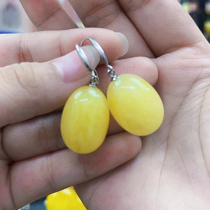 琥珀颈饰银S925镶嵌耳环