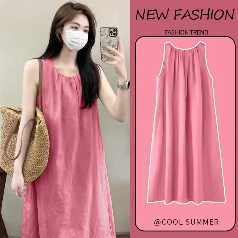 云朵棉睡裙女夏季背心无袖带胸垫中长款可外穿学生孕妇甜美家居服