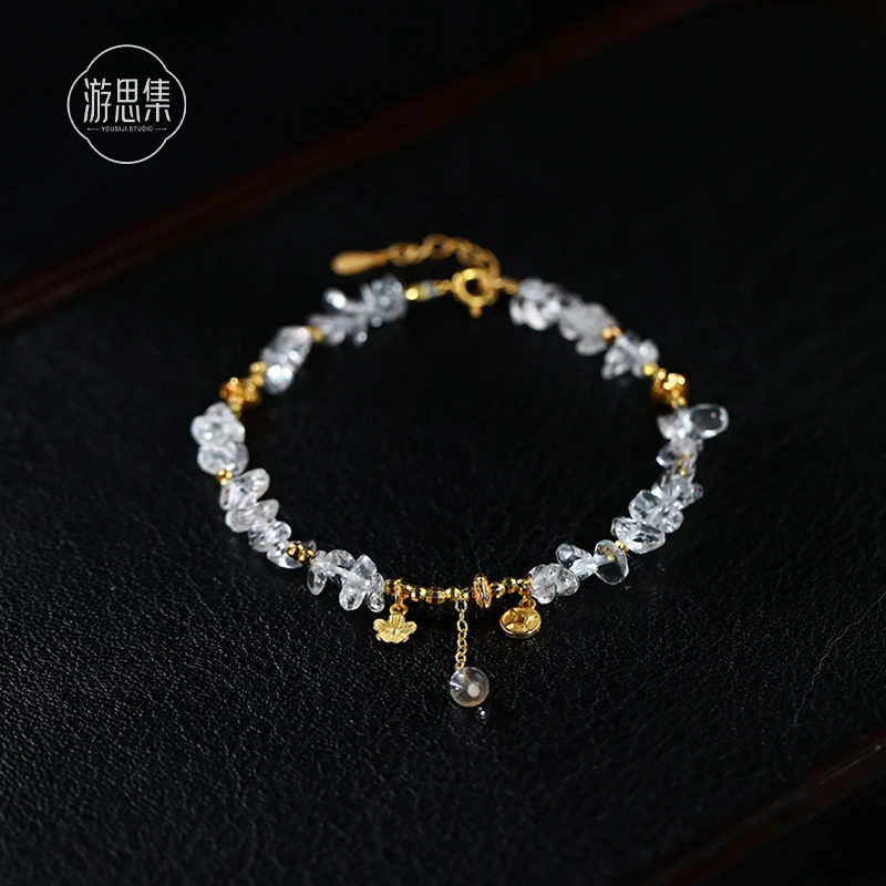 【晓三月手链】天然白水晶手链精致碎银子设计手工百搭