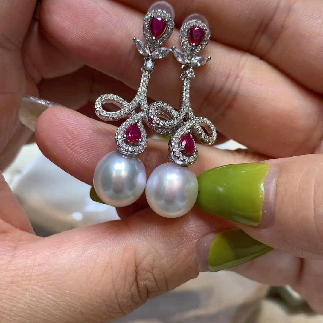 银S925镶嵌海水珍珠耳饰