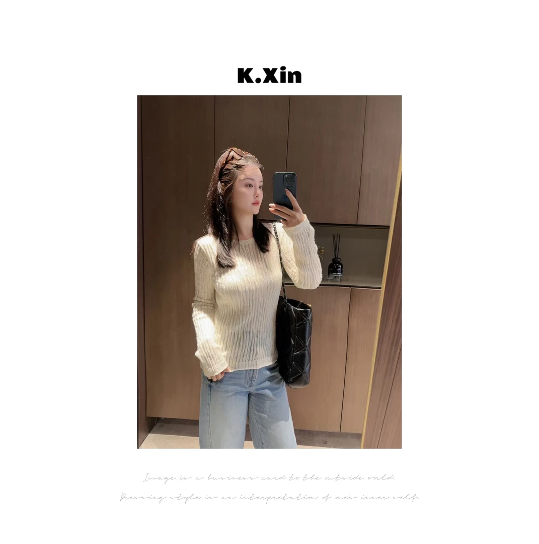 25春夏定制棉纱镂空微透针织上衣 坑条空气肌理感慵懒随意I5175