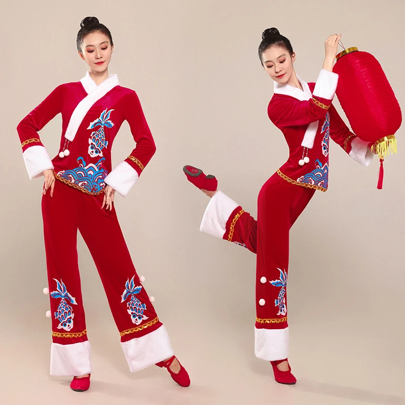 新款喜庆秧歌服套装民族舞蹈新年元旦表演出服扇子舞广场舞服装