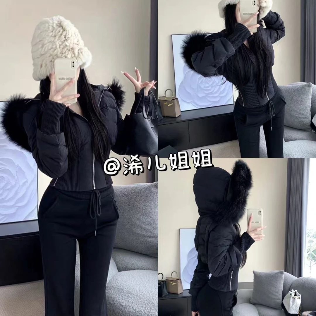 (浠儿姐姐）小蛮腰连帽大毛领冬季新款短款棉服女时尚收腰保暖外套